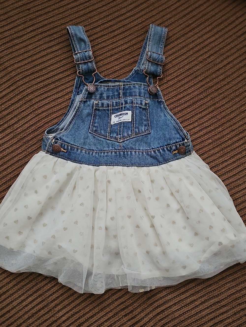 OshKosh B'gosh Blue Denim and Ivory Tulle Overall Dress